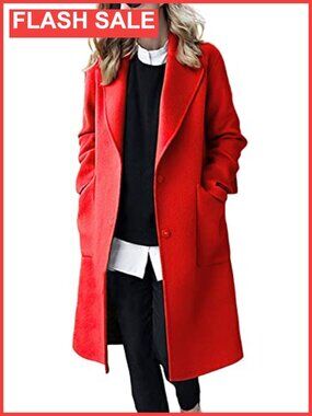 Wool Blend Midi Overcoat Notch Collar Button Down Winter Coat
